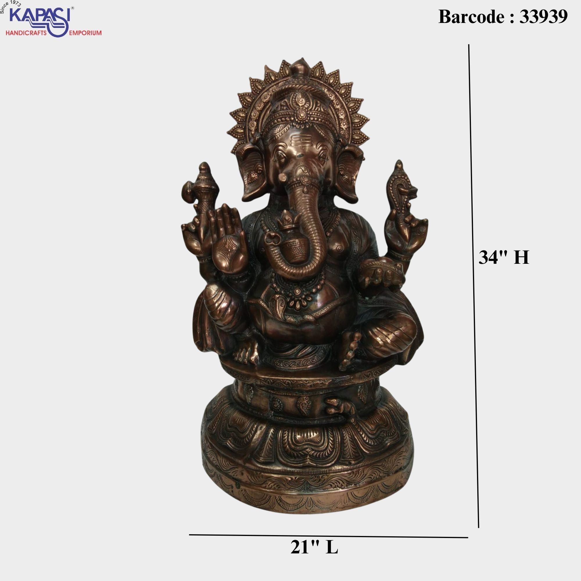 H 34" Sitting Ganesh Metal Murti