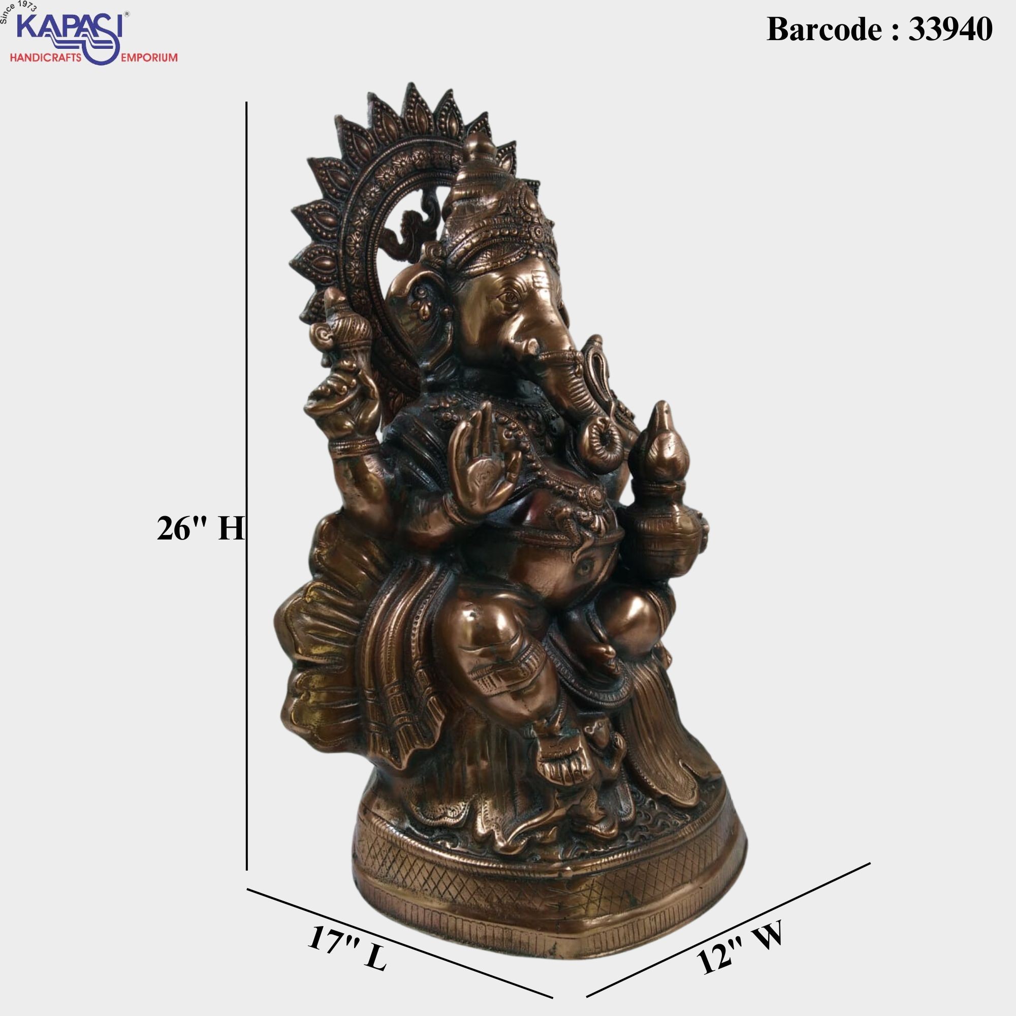 H 26"Ganesh Metal Murti Sitting 