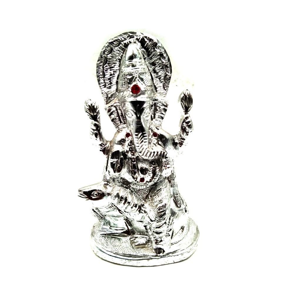 H 7"Ganesh Metal Murti Sitting 