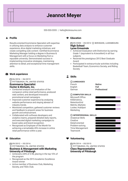 Ecommerce Specialist Resume Sample