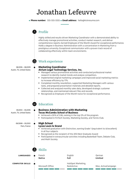 Marketing Coordinator Resume Example