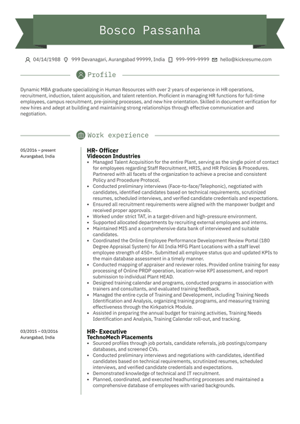 Human Resources Assistant Manager Resume Sample