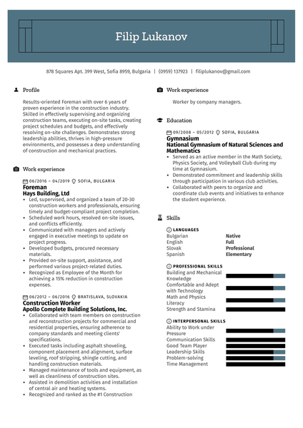 Foreman Resume Sample