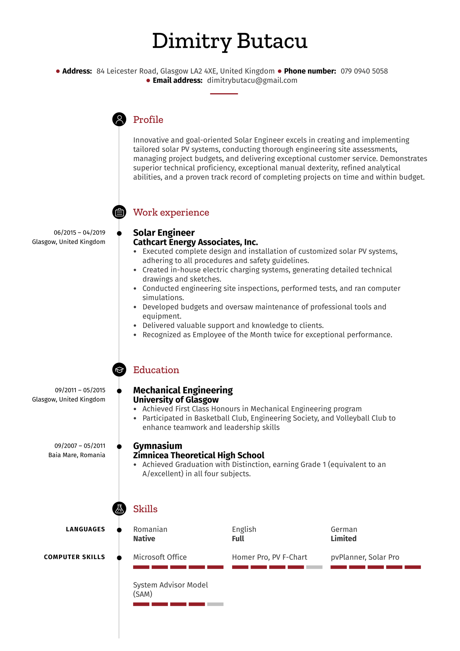 Solar Engineer Resume Sample