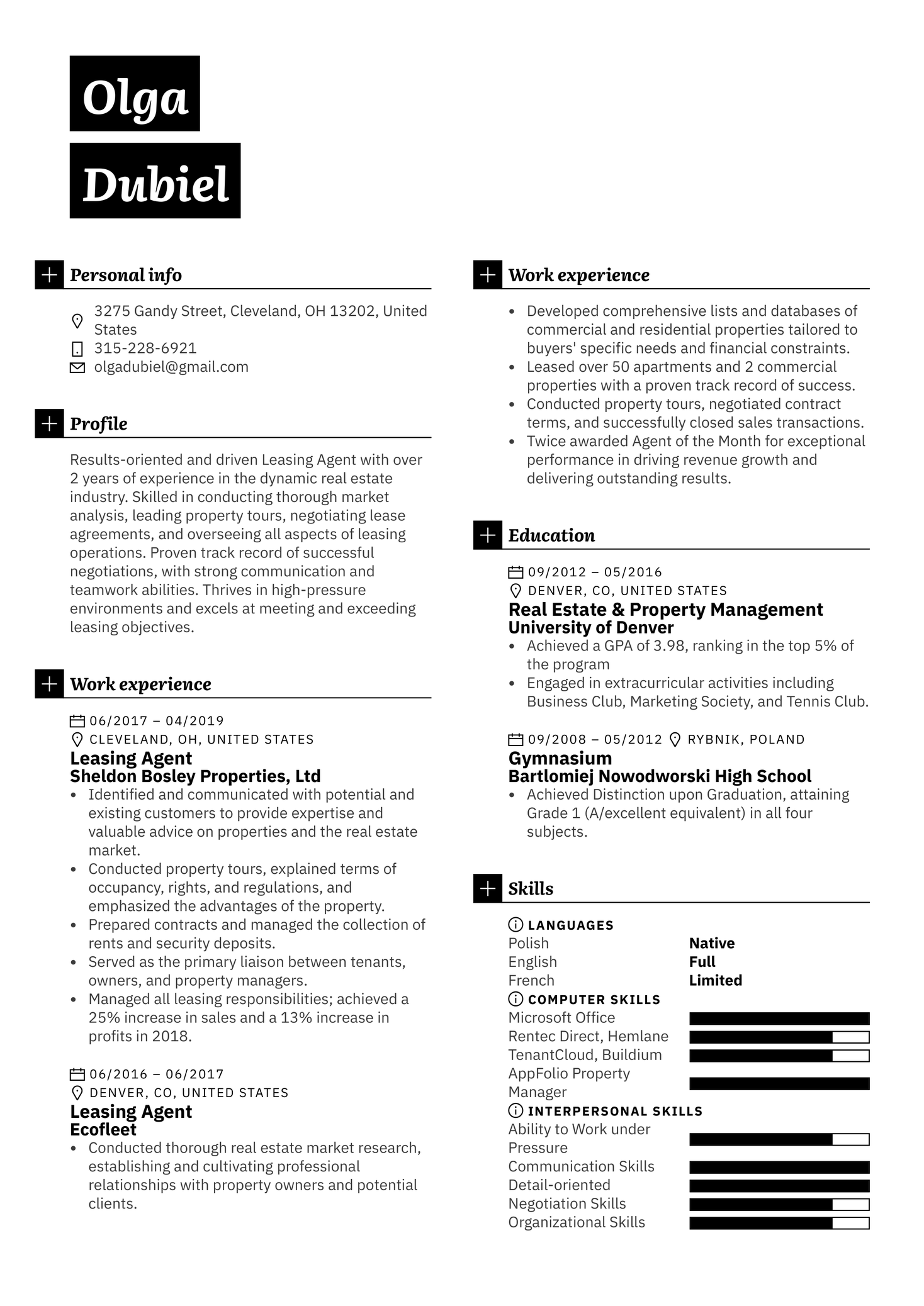 Leasing Agent Resume Template