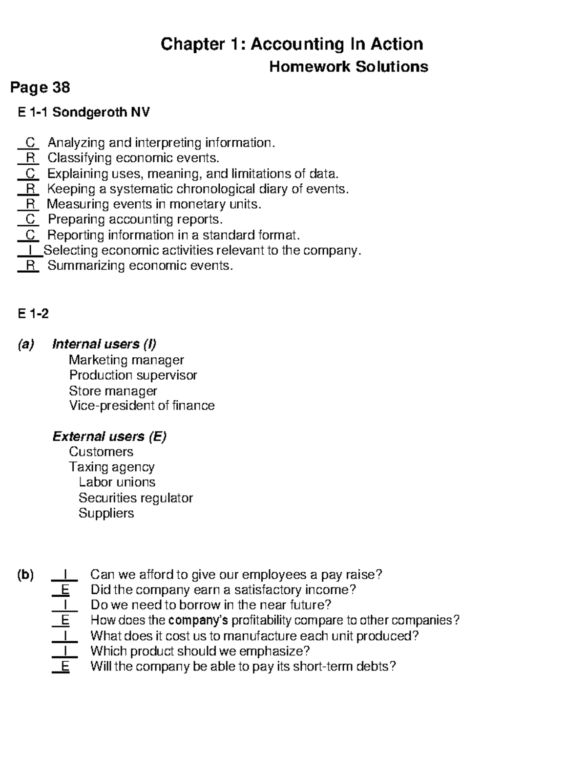 Chapter 1 Homework Solutions - Chapter 1: Accounting In Action Homework ...