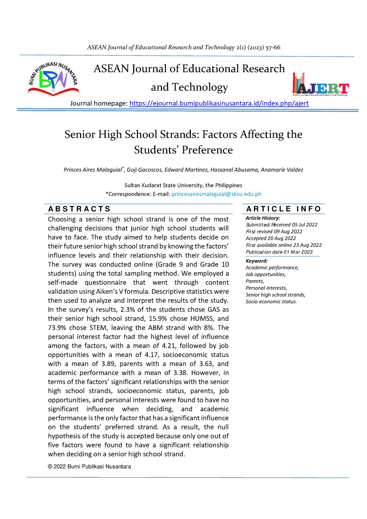 SHS Strands Factors affecting the Students' Preference - 57 Senior High ...