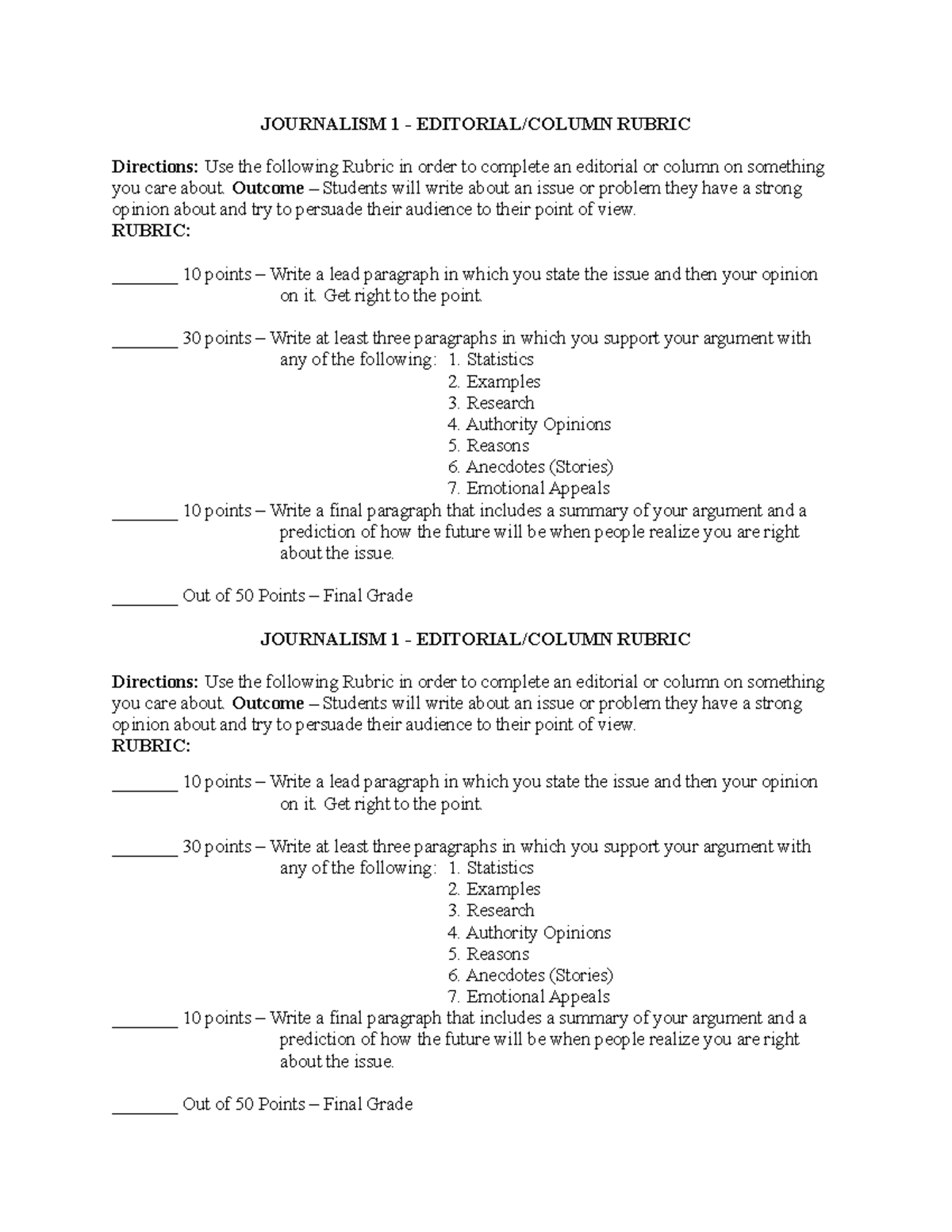 Editorial Rubric - - Studocu