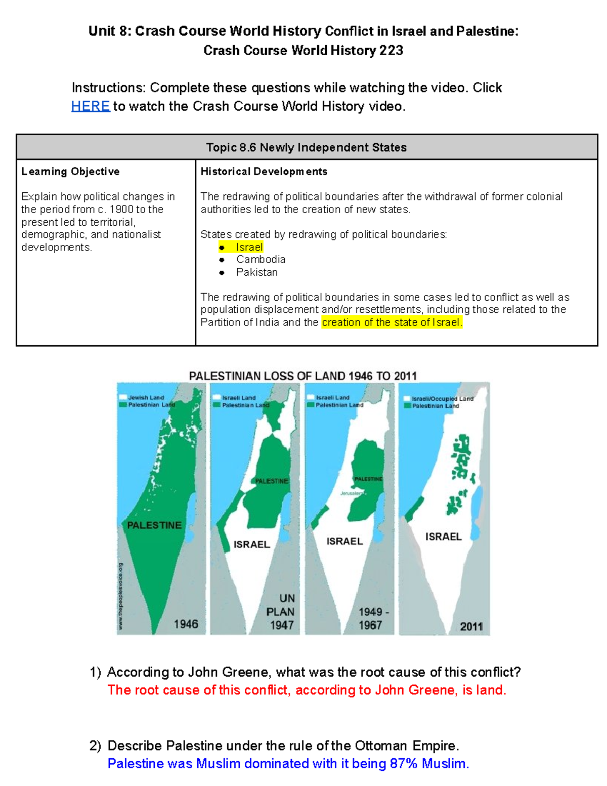 Unit+8 +Crash+Course+World+History+Conflict+in+Israel+and+Palestine+ ...