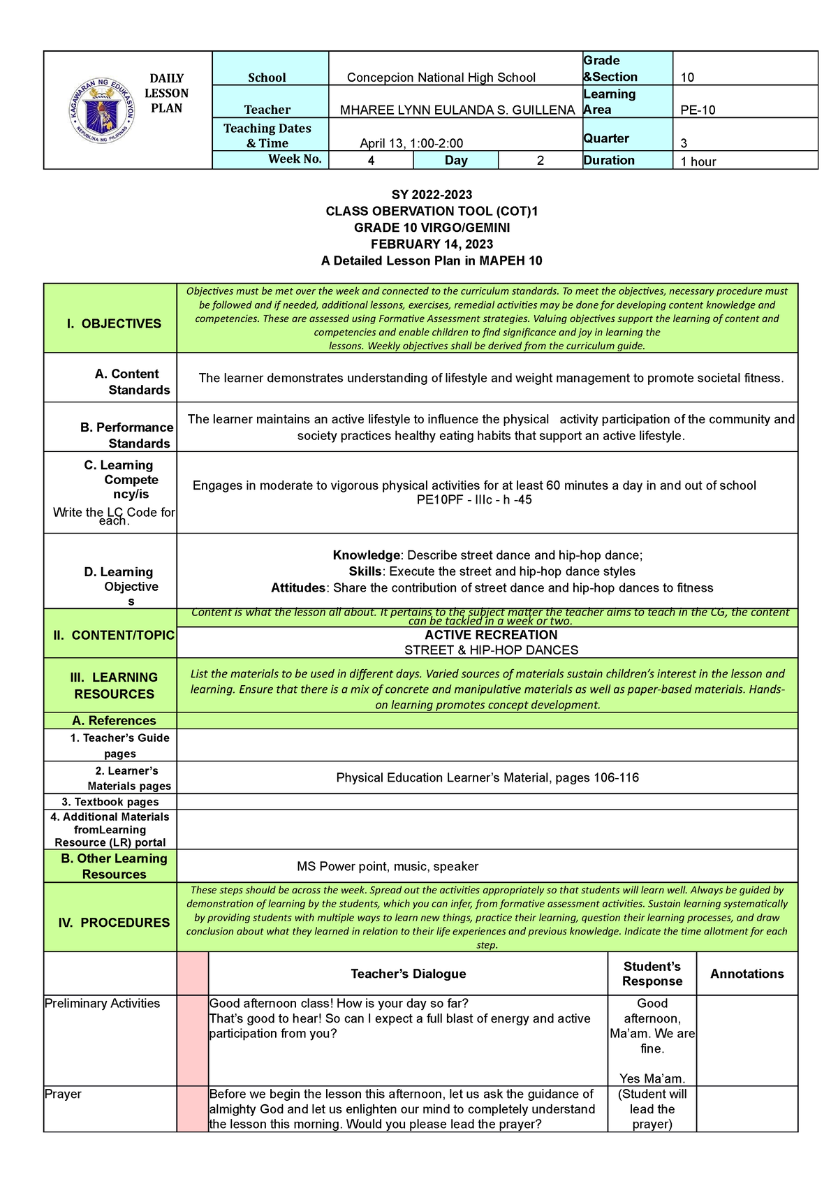 DLP-COT-Q3-PE10 final bonzai demo - DAILY LESSON PLAN School Concepcion ...