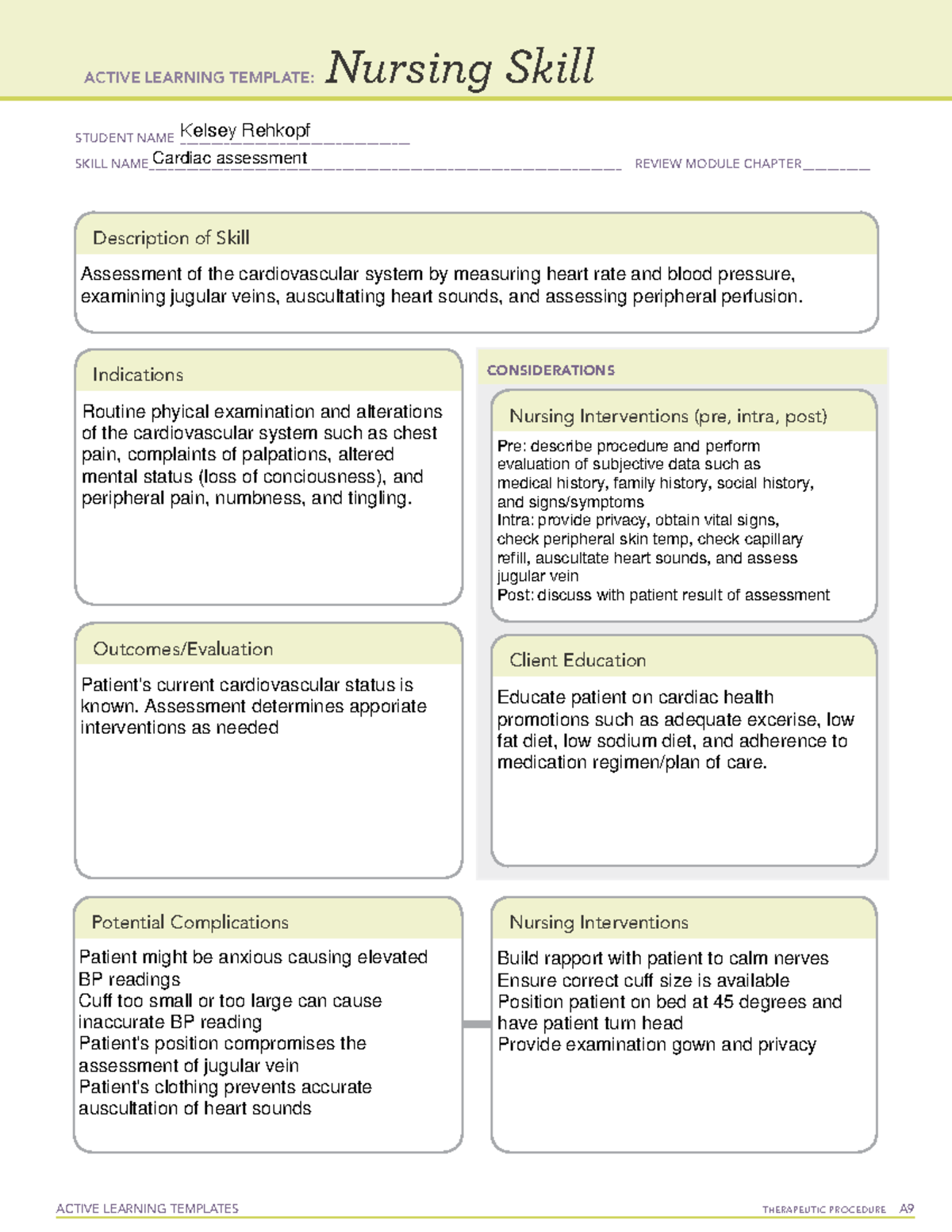 Cardiac Assessment - ATI Active Learning Template - ACTIVE LEARNING ...