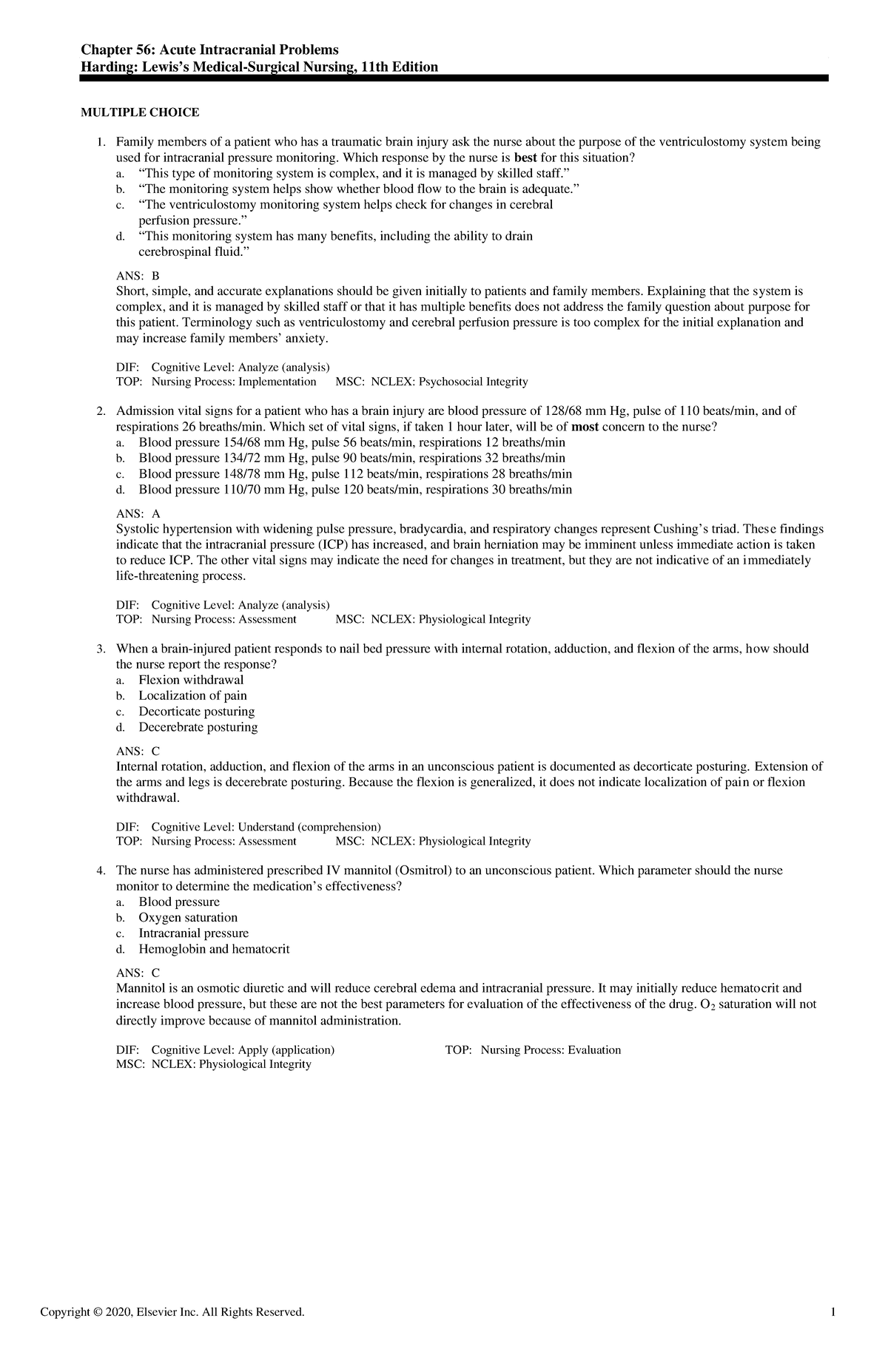 Exam View - CH0056 Harding 11e TB - Chapter 56: Acute Intracranial ...