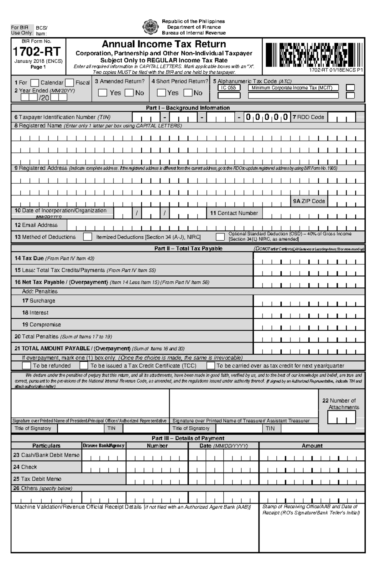 1702 RT - bir forms used in capital gains and income tax - BIR Form No ...