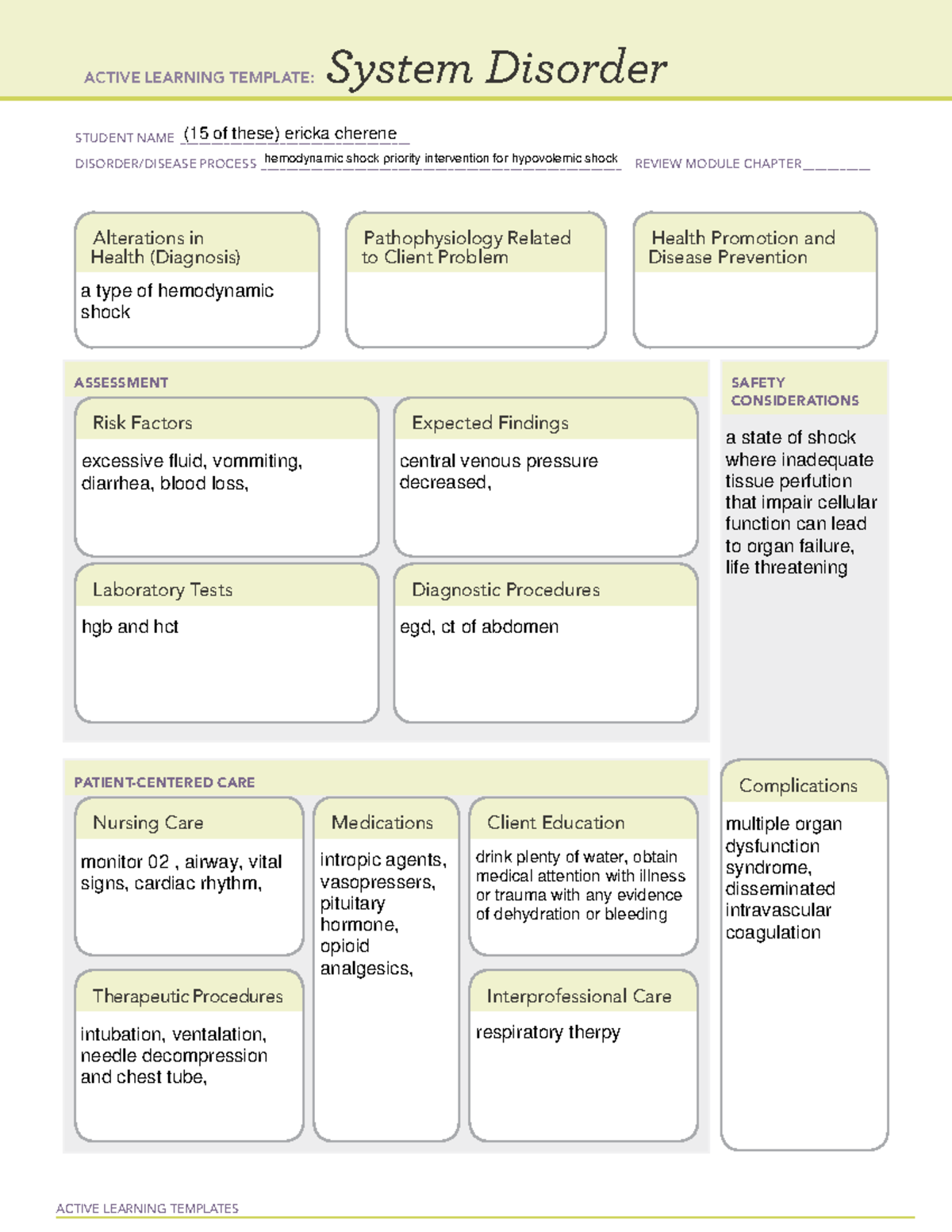 Hypovolemic shock - ati - ACTIVE LEARNING TEMPLATES System Disorder ...