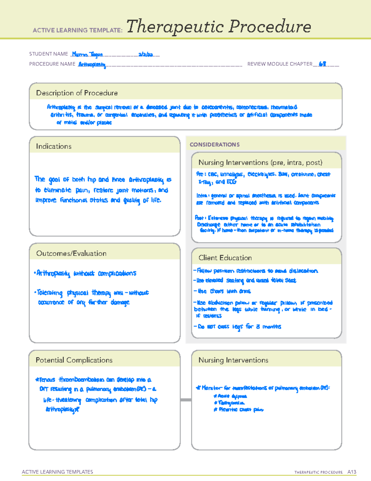 Arthroplasty - ATI Remediation templates - ####### ACTIVE LEARNING ...