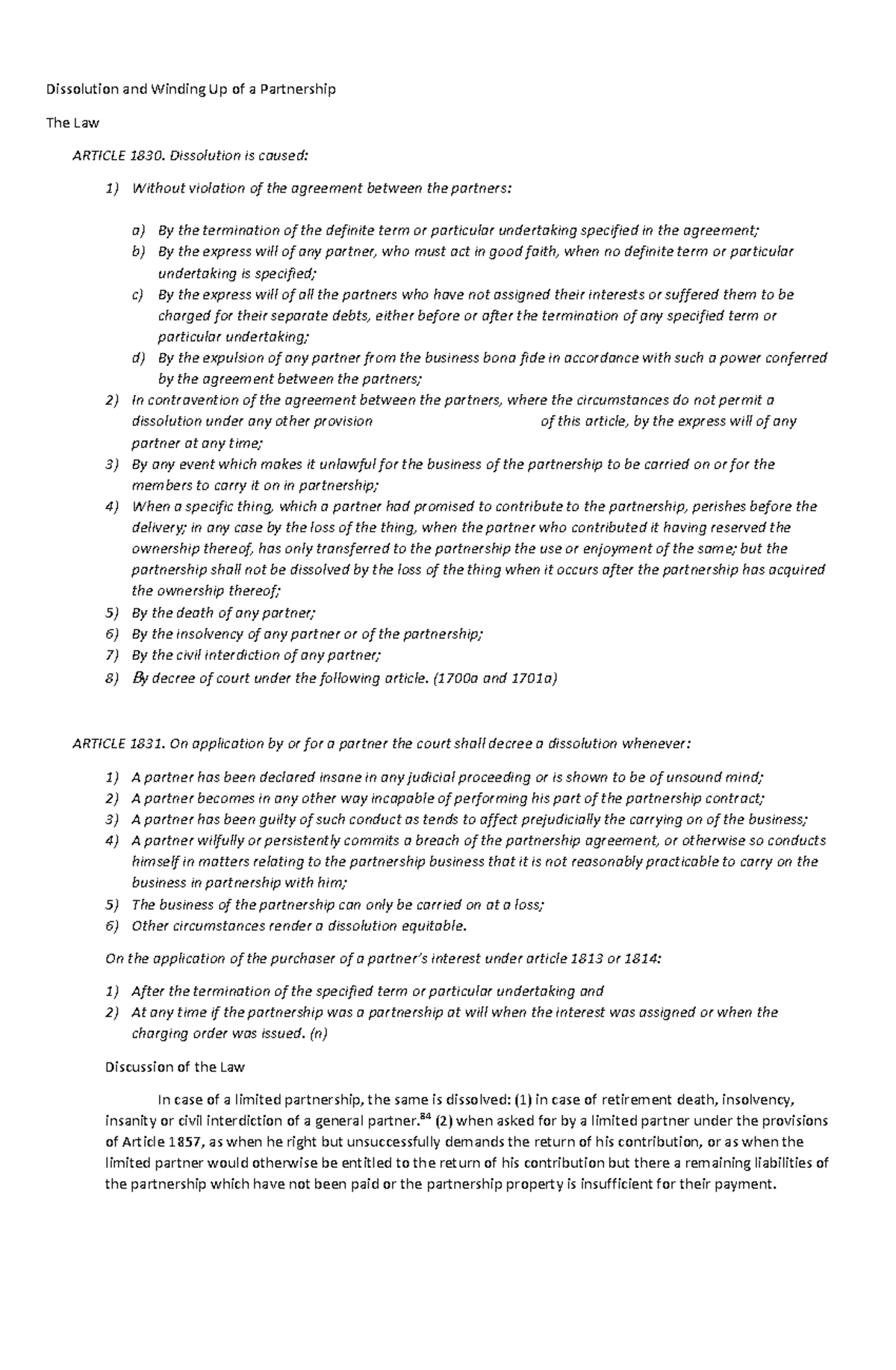 Dissolution and Winding Up of a Partnership - Dissolution is caused ...