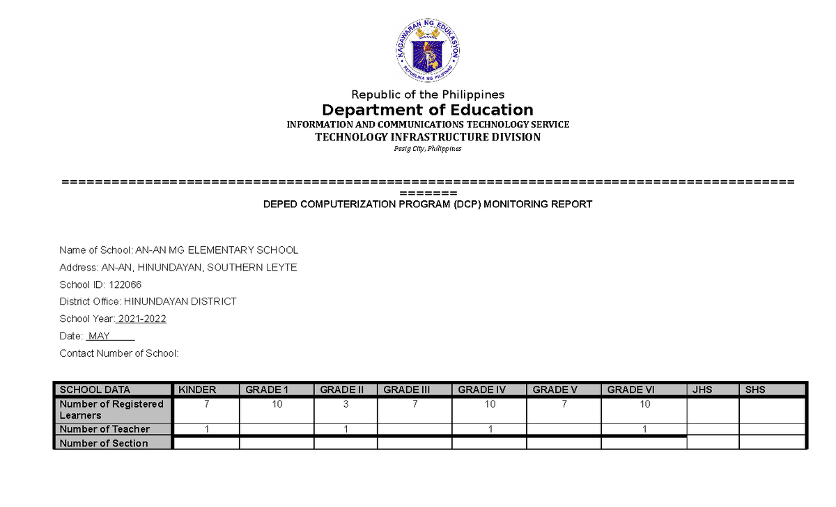 DCP.Monitoring - MONITORING - Republic of the Philippines Department of ...