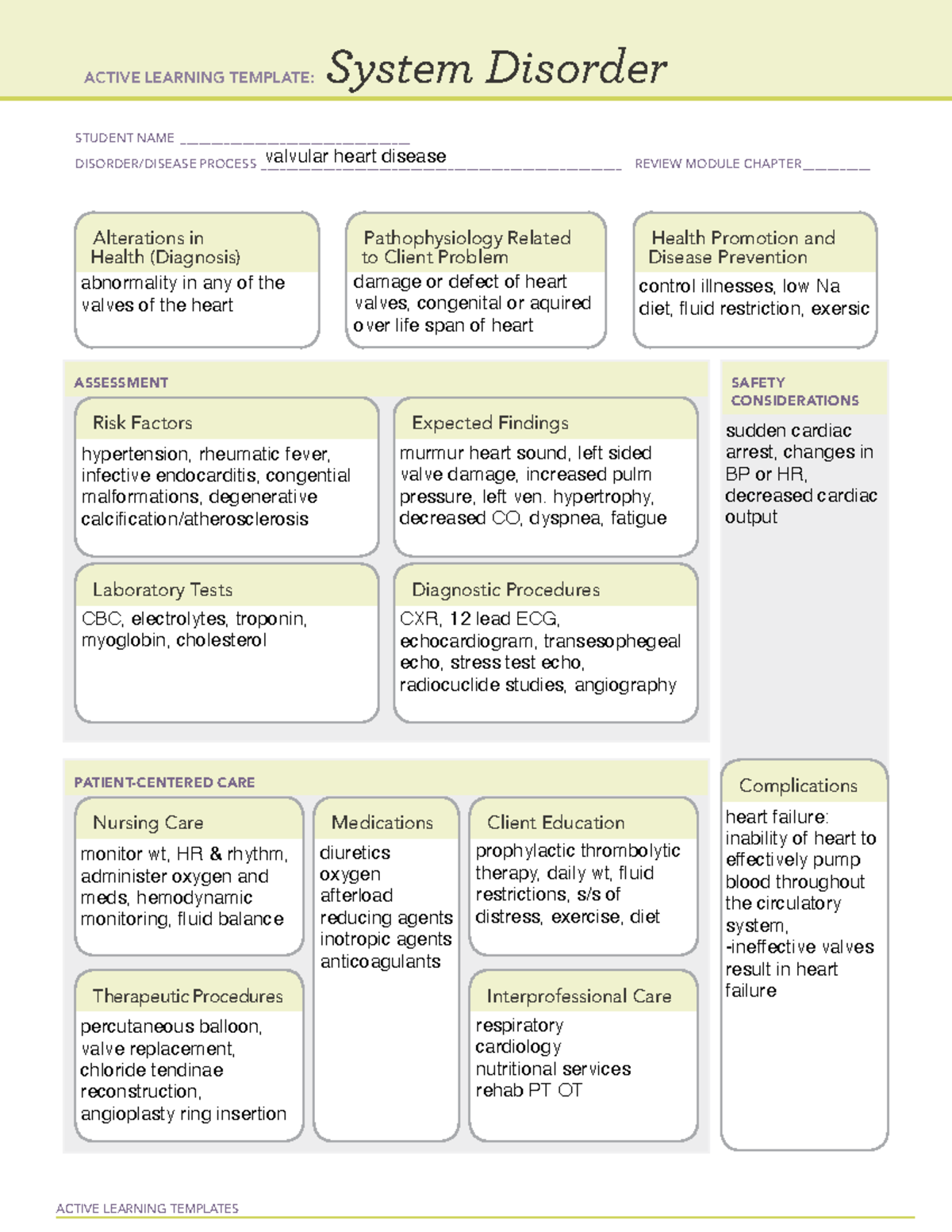 System Disorder valvular heart disease - ACTIVE LEARNING TEMPLATES ...