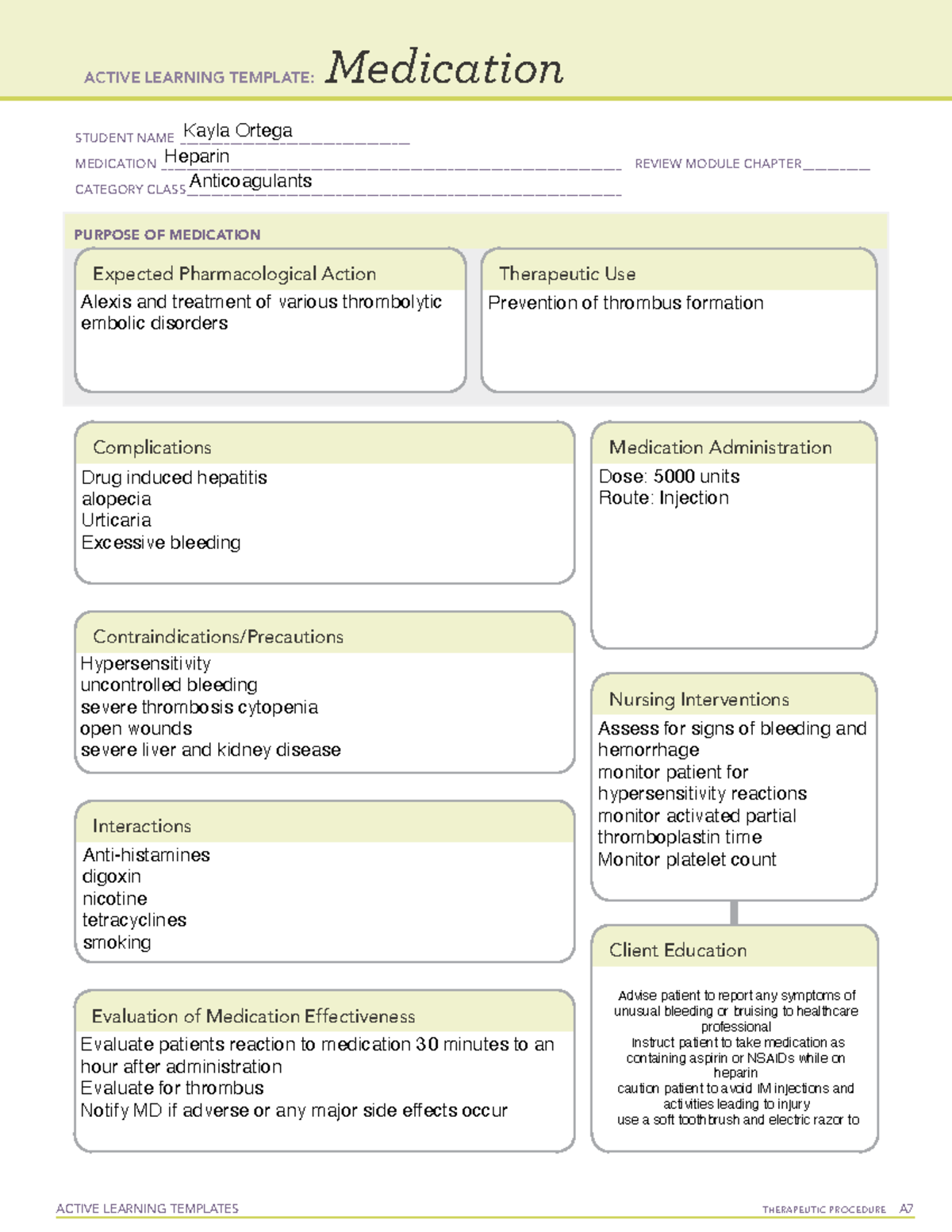 Ati Medication Template Heparin