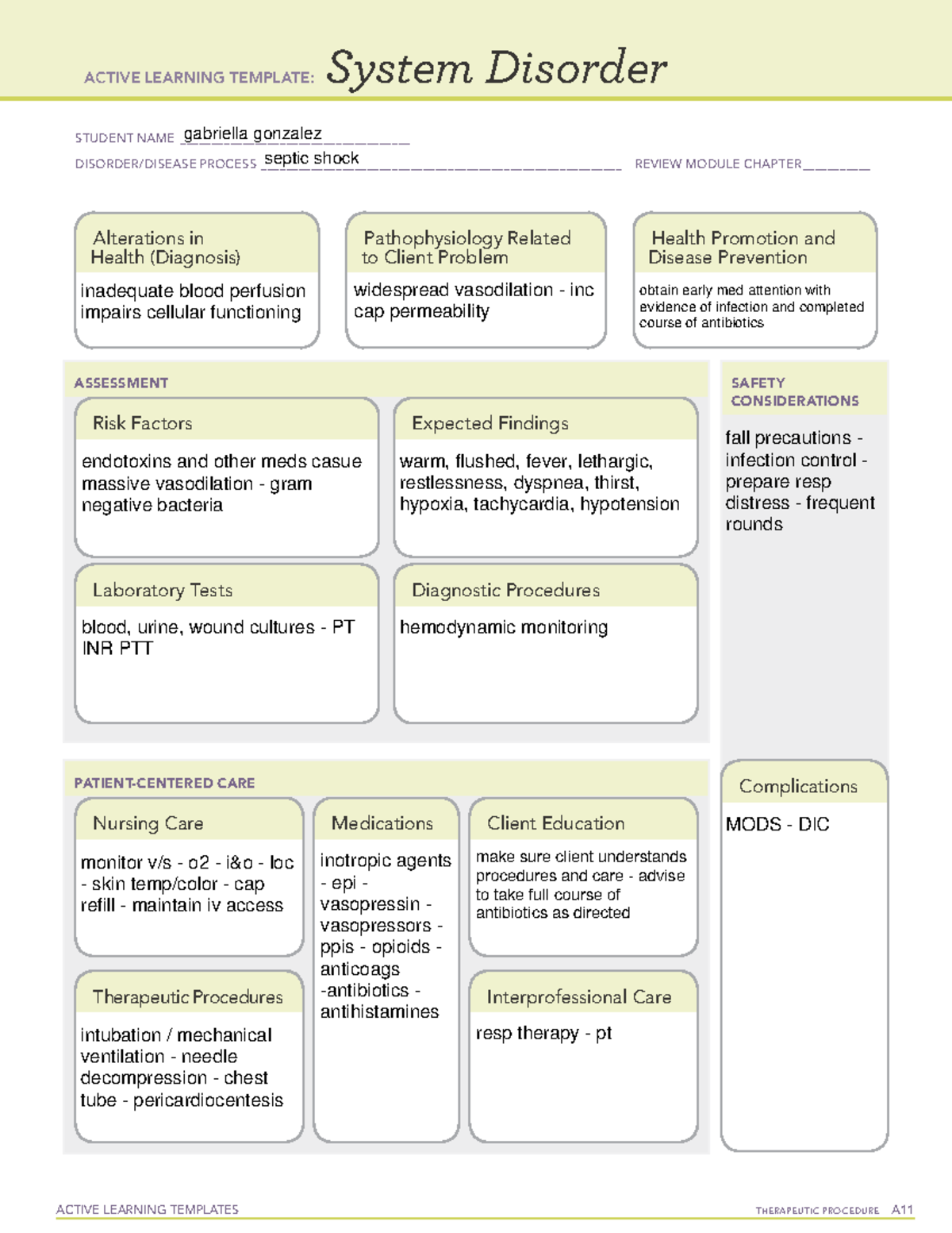 Sepsis System Disorder Template