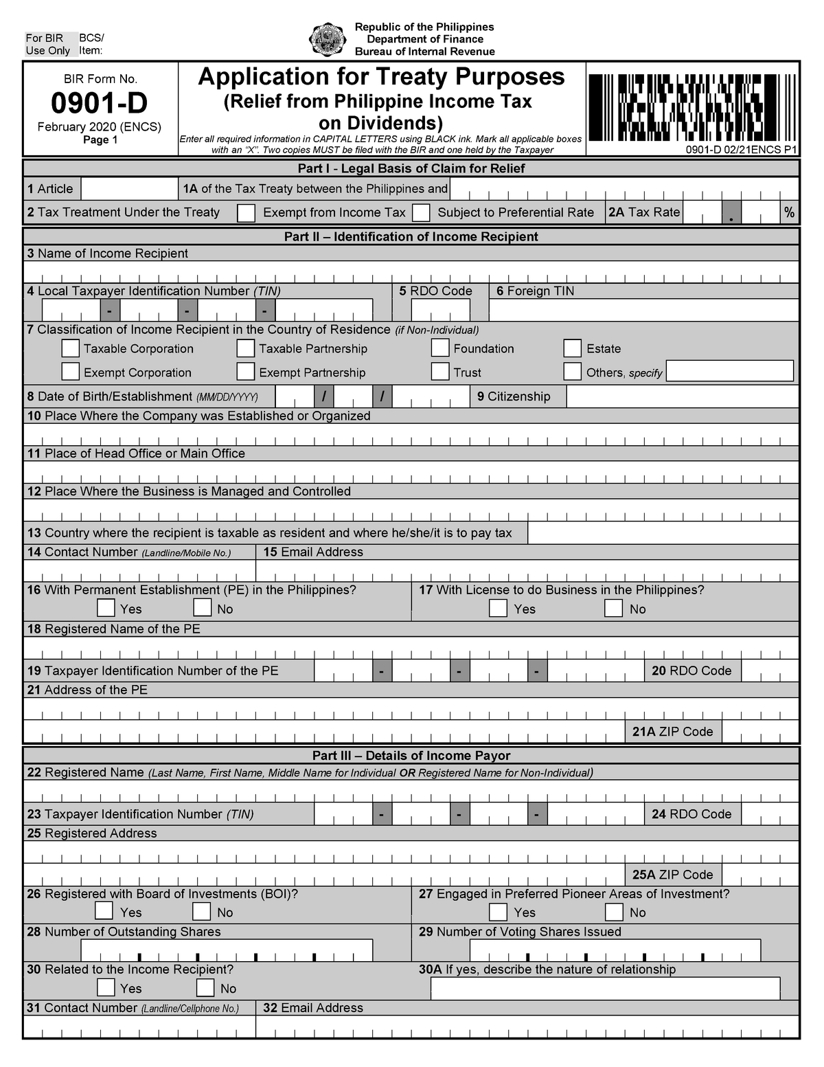 BIR Form No. 0901-D Final 03.2021 3XYZ - Republic of the Philippines ...