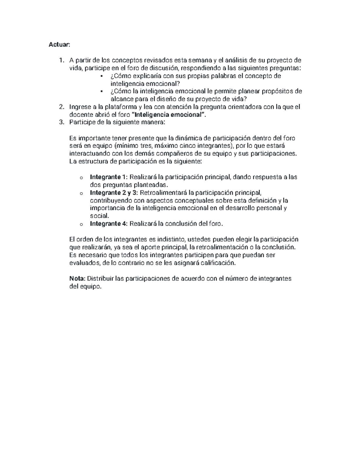 inteligencia emocional - Actuar: 1. A partir de los conceptos revisados ...