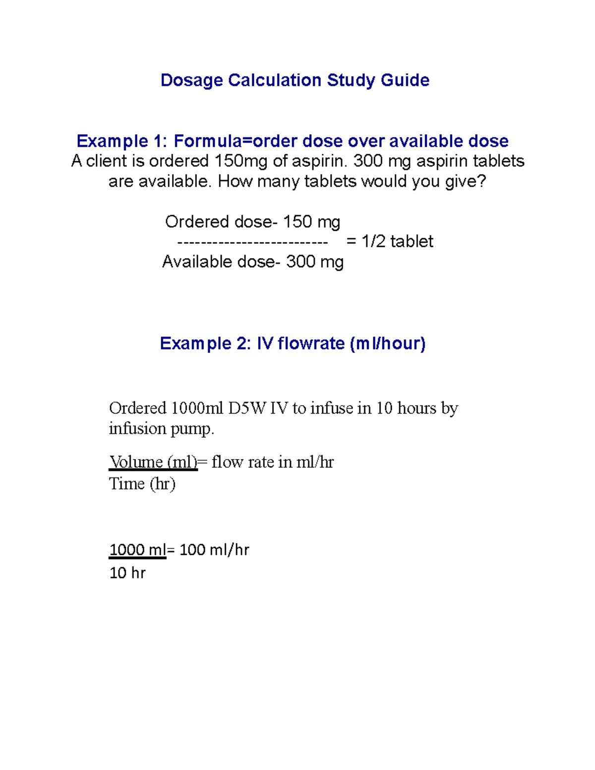 Dosage Calculation Study Guide - Dosage Calculation Study Guide Example ...