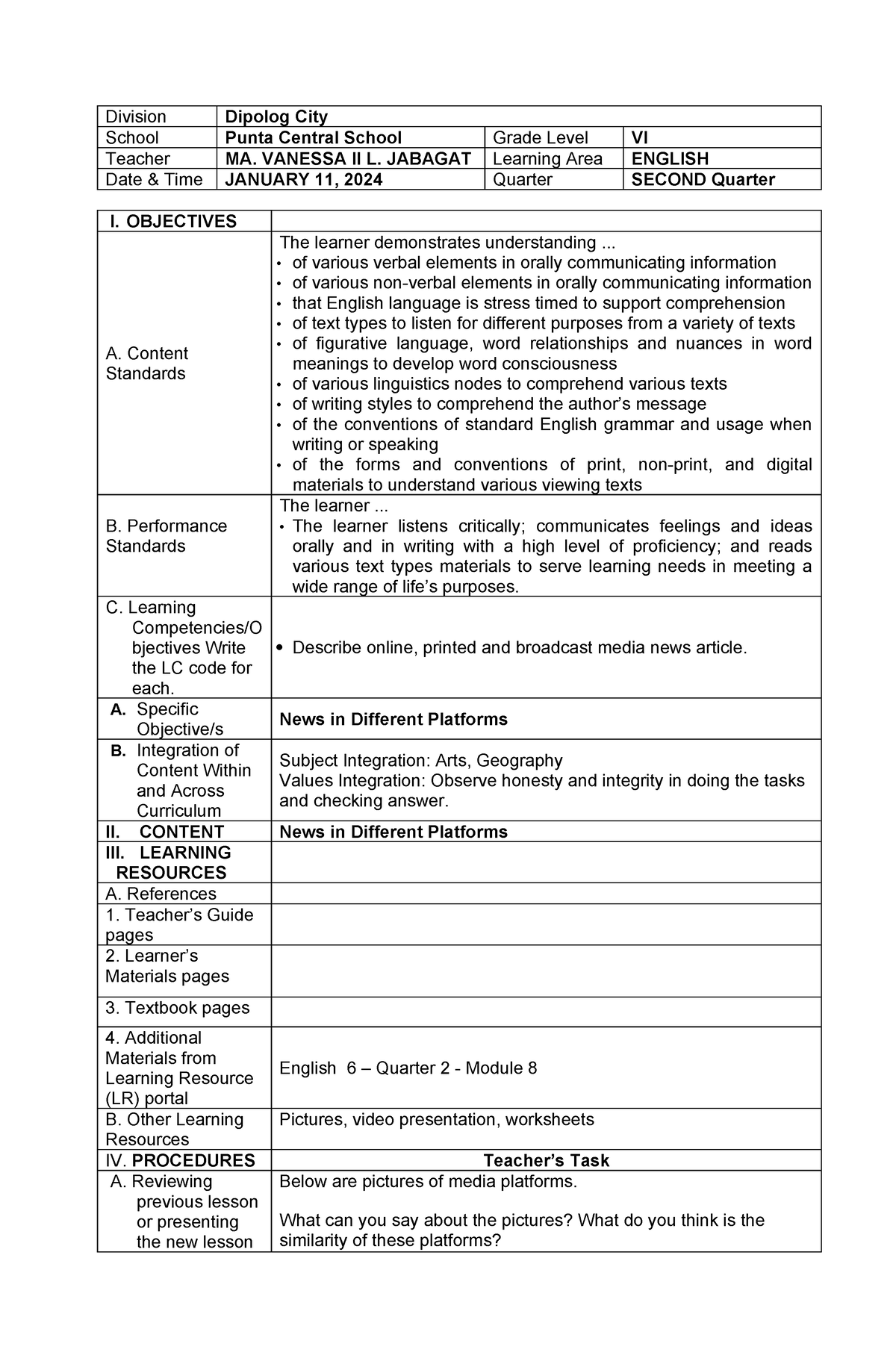 COT 2 Lesson Plan - Division Dipolog City School Punta Central School ...