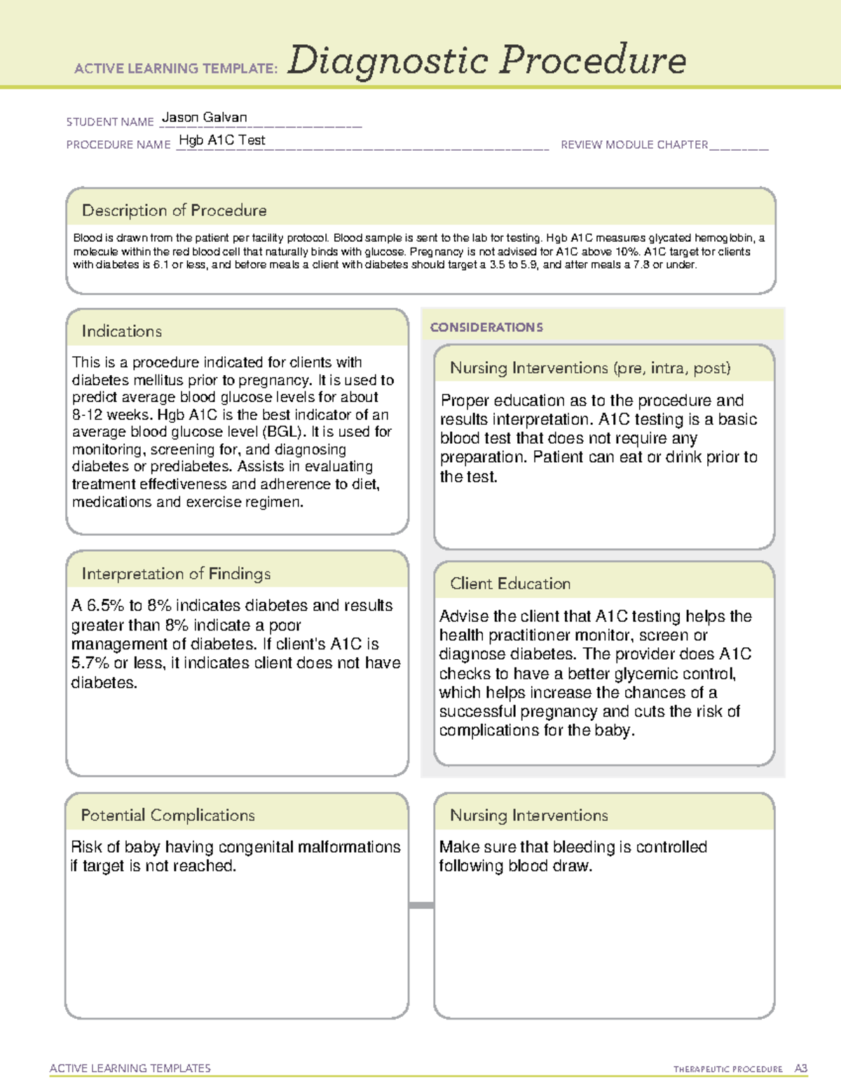 ATI Diagnostic Procedure Hgb A1C Test - ACTIVE LEARNING TEMPLATES ...