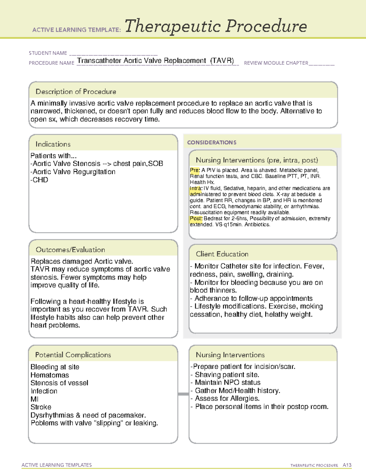 TAVR temp - Cardiac diagnostic - ACTIVE LEARNING TEMPLATES THERAPEUTIC ...