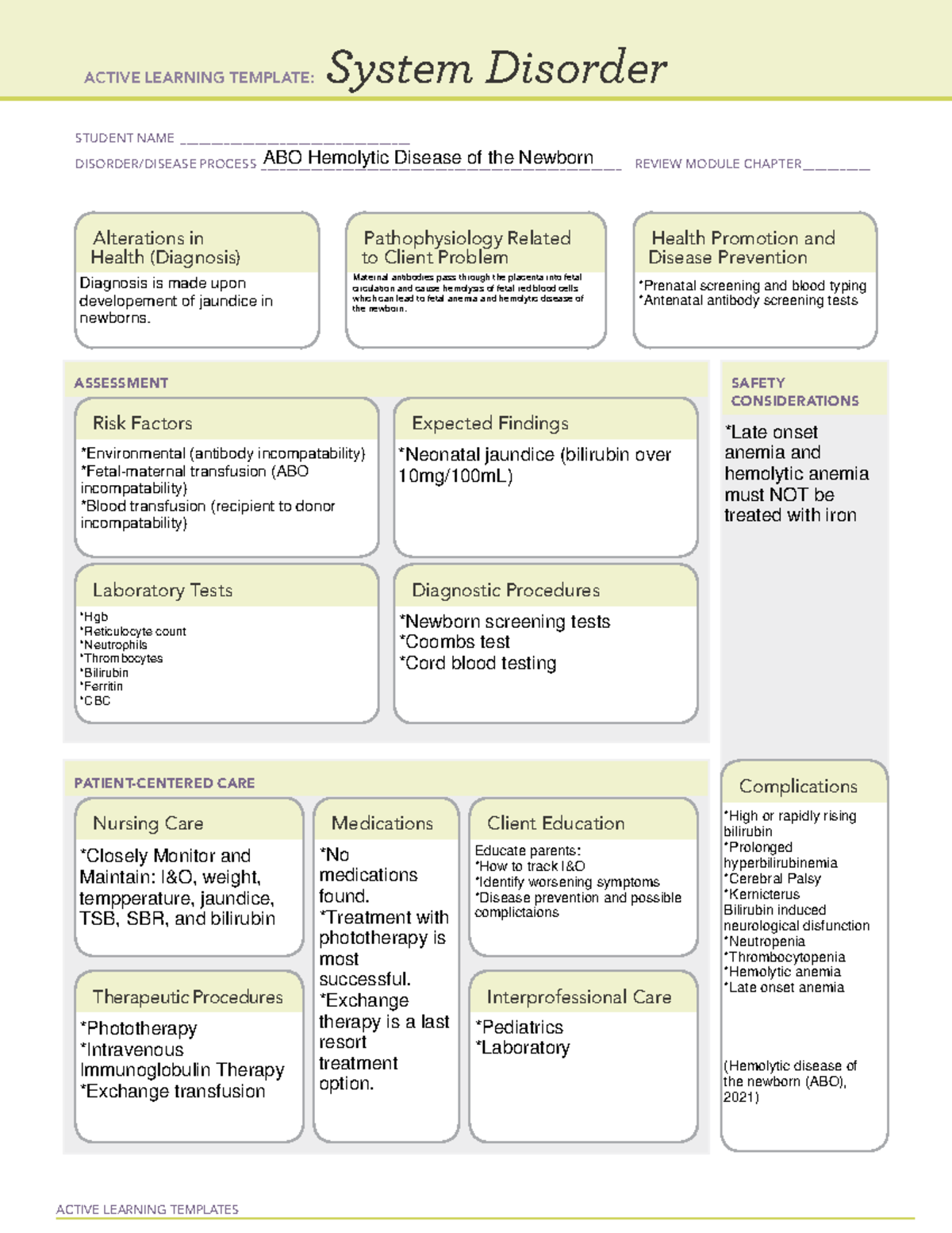 Anemia System Disorder Template