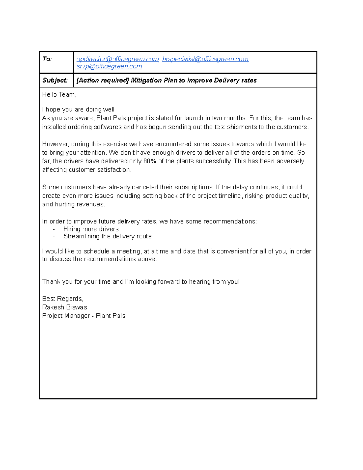 Escalation Email Template