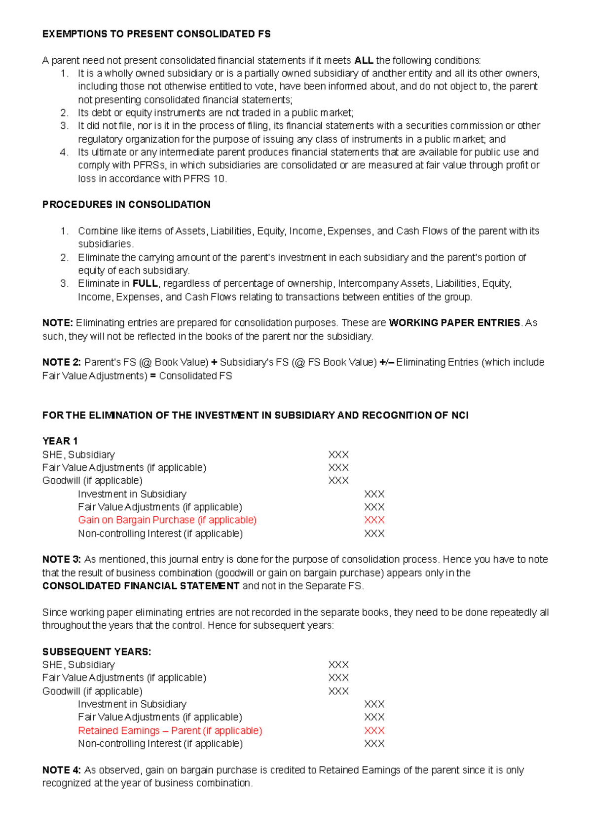 Consolidated FS - EXEMPTIONS TO PRESENT CONSOLIDATED FS A parent need ...