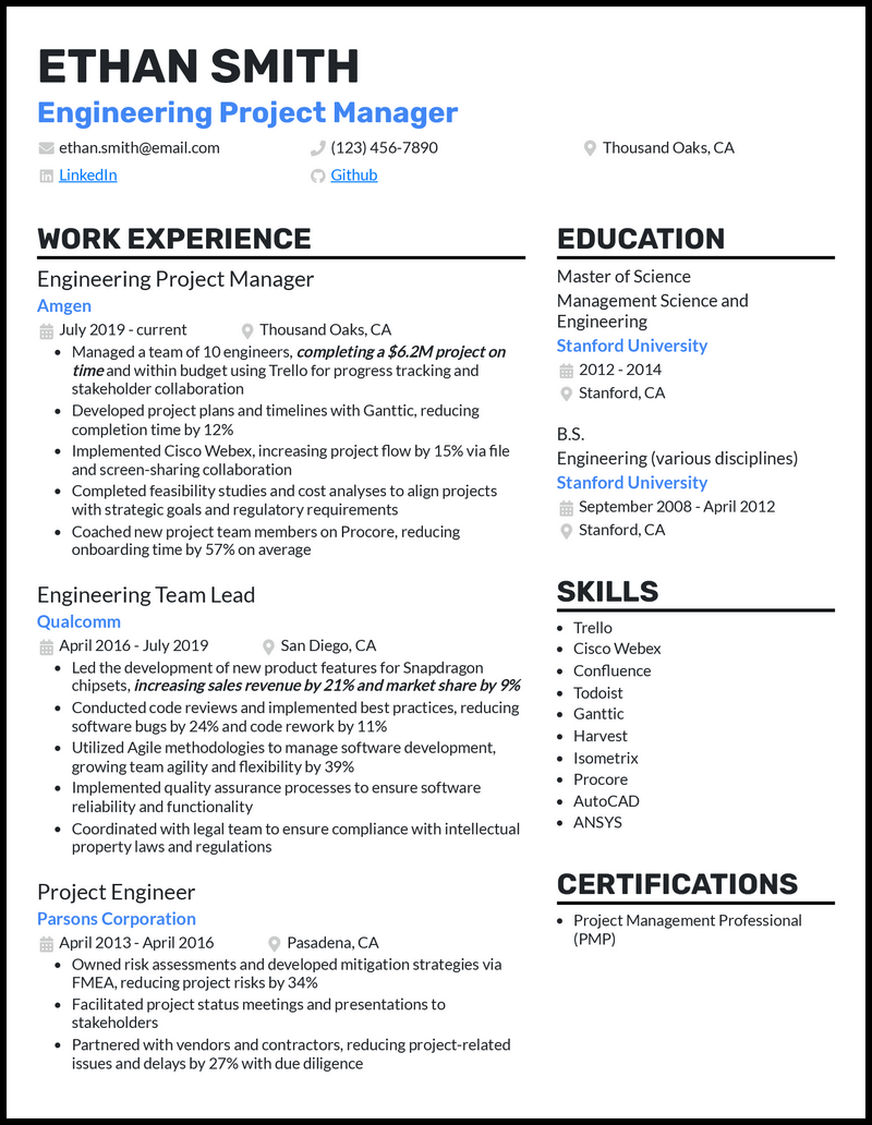 Project Manager Resume Examples 2024 - Issie Leticia