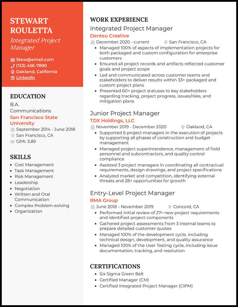 Project Manager Resume Examples 2024 - Melli Siouxie