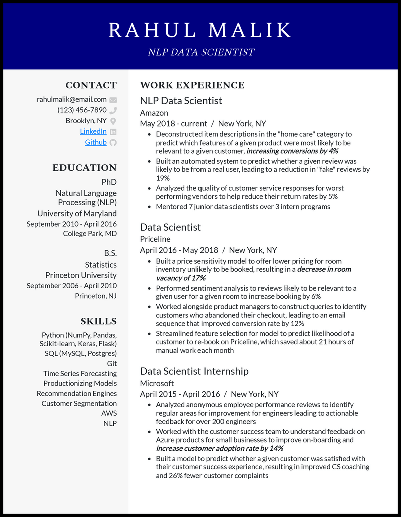 NLP Data Scientist Resume Examples Templates [Edit Free], 42% OFF