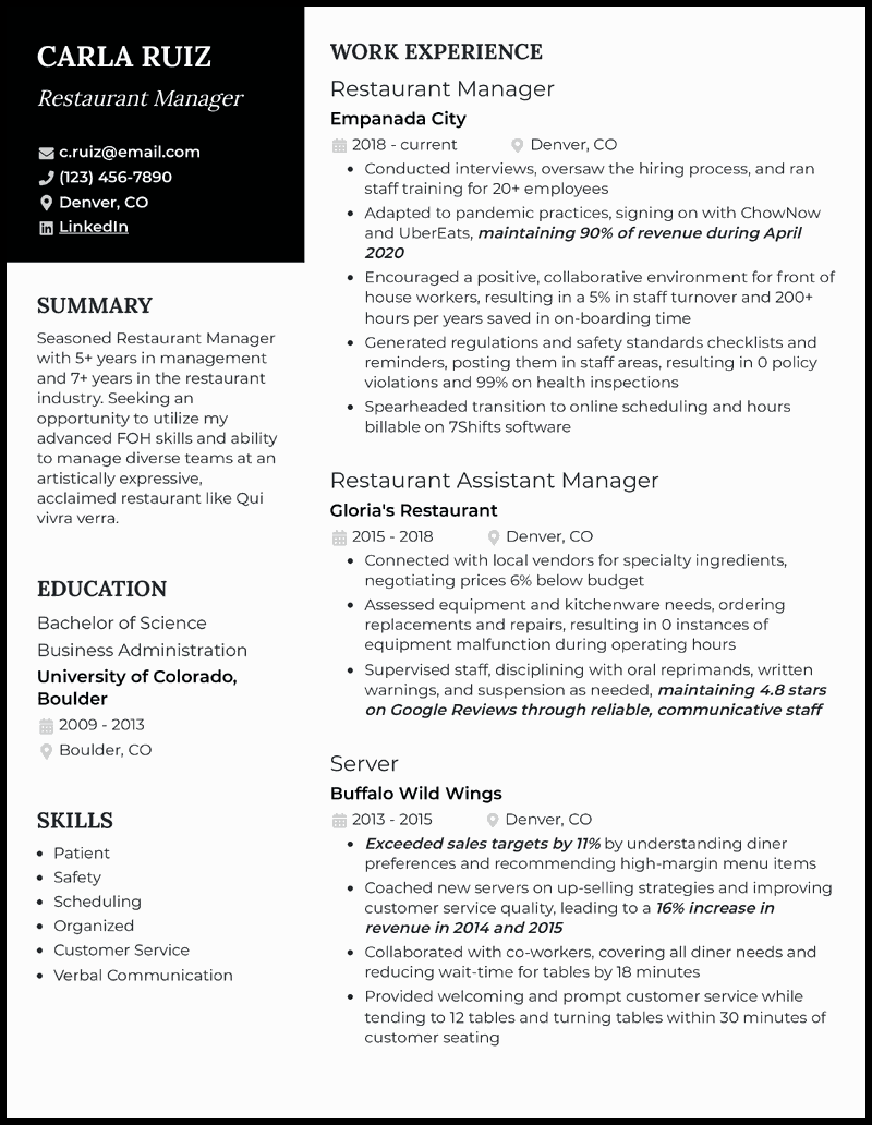 Restaurant Manager Resume Template