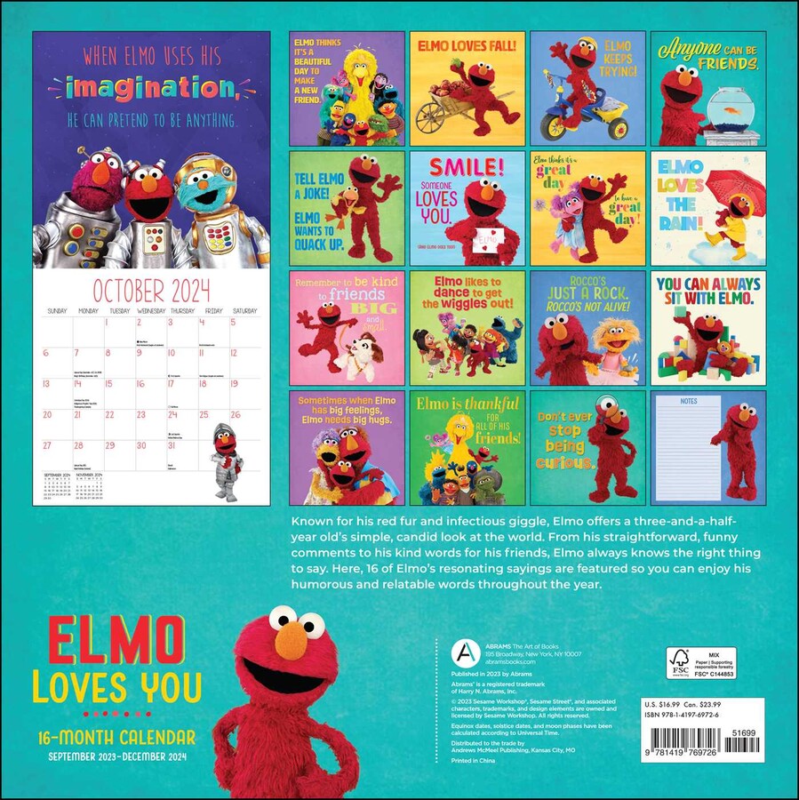 Sesame Street Elmo Loves You 16Month 20232024 Wall Calendar Book