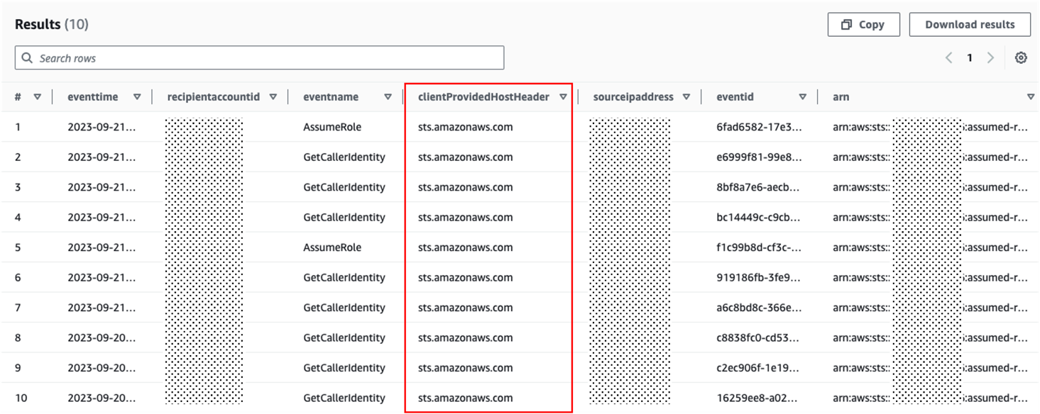 Athena を使用して STS API 呼び出しを検索し、STS エンドポイントを特定します