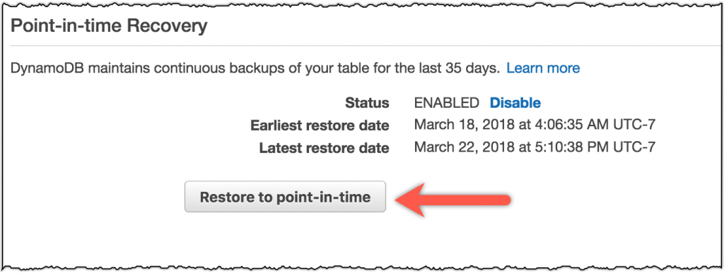 Amazon DynamoDB Continuous Backups and Point-In-Time Recovery (PITR)