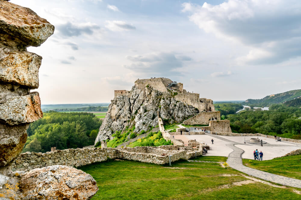 Picture showing the ruins of Devin Castle and the beautiful landscape around it