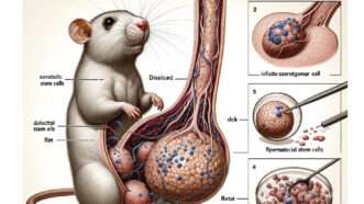 An AI-generated illustration of a giant rat penis that appeared in an academic journal | Photo: An AI-generated illustration of a rat with a giant penis; Frontiers in Cell and Developmental Biology