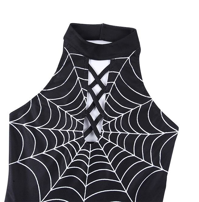 Gothic Spiderweb Print Patchwork Crisscross Cotton | RebelsMarket