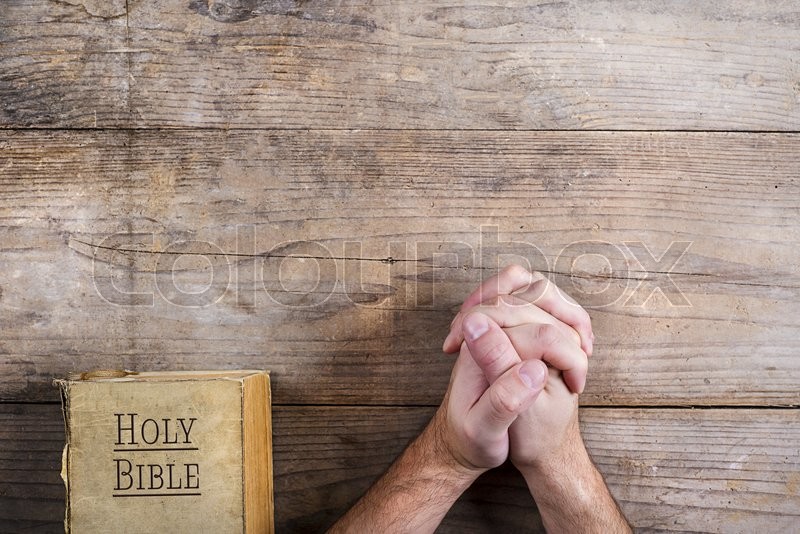 Bible and praying hands | Stock image | Colourbox