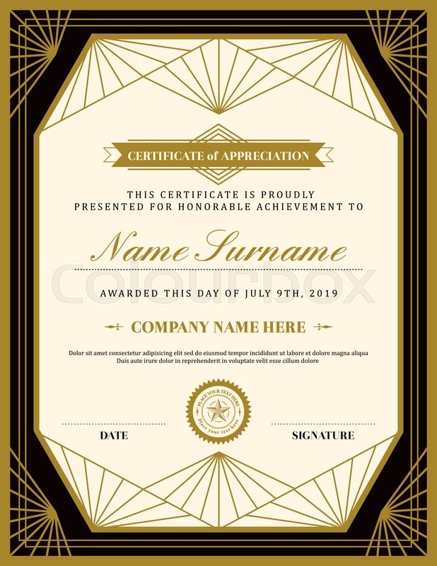 Vintage retro art deco frame certificate background template | Stock vector  | Colourbox