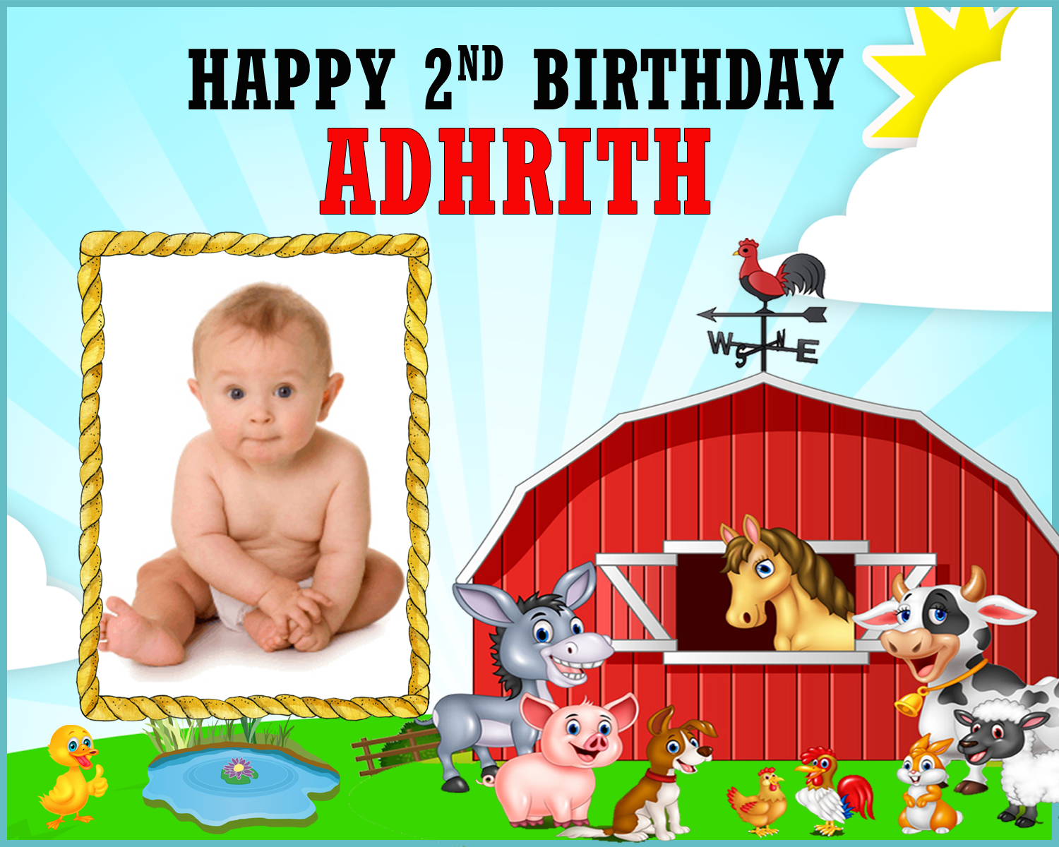 Personalized Farm Animals Birthday Background Banner With Baby Pic (4x5ft)