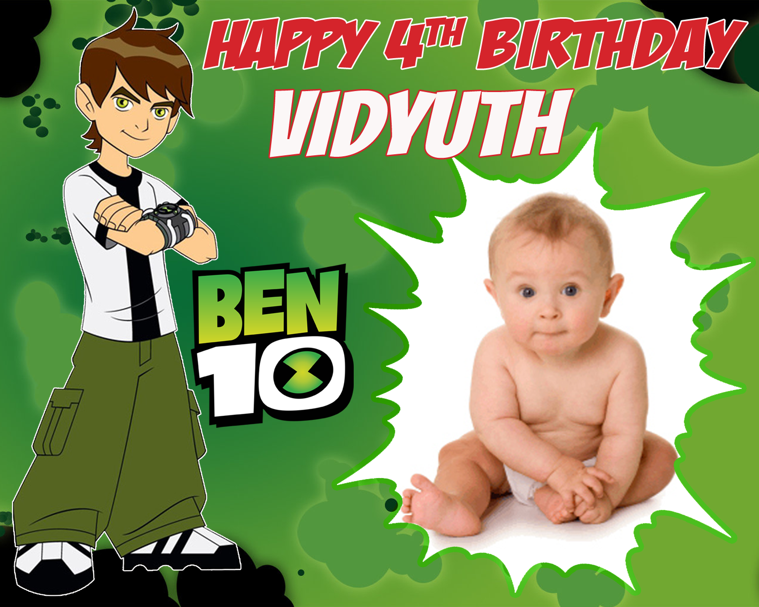 Personalized Ben 10 Birthday Background Banner With Pic (4x5ft)