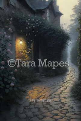 Garden of Eden Digital Backdrop  - Hazy Garden Cobblestone Path  - Fantasy Garden Digital Background JPG