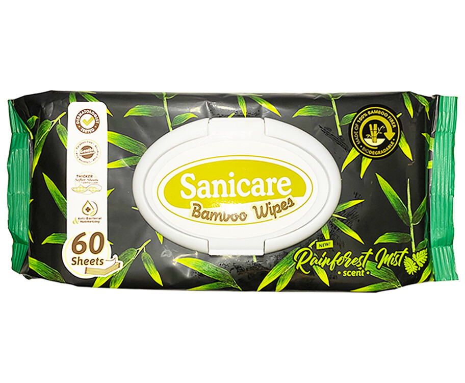 Sanicare Bamboo Wipes Rainforest Mist Scent 60 Sheets