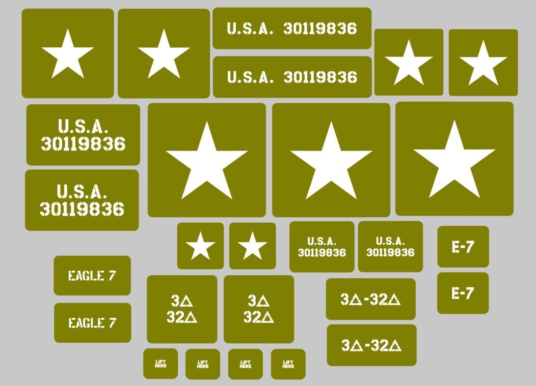 1/6th Scale Pershing tank stencil set